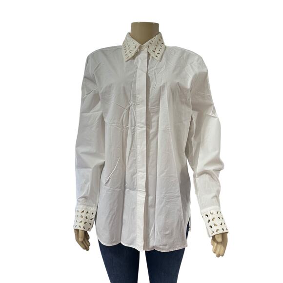 COS Women Button Up Shirt Size 10 Classic Minimalist White Timeless Macrame Work - Picture 1 of 16